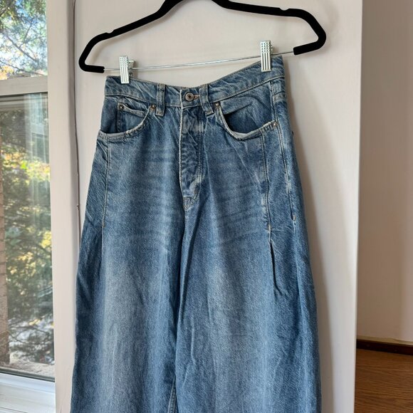 Free People Old West Slouchy Jeans Wide Leg Denim Mid Rise We The Free Blue 25 - Picture 7 of 11
